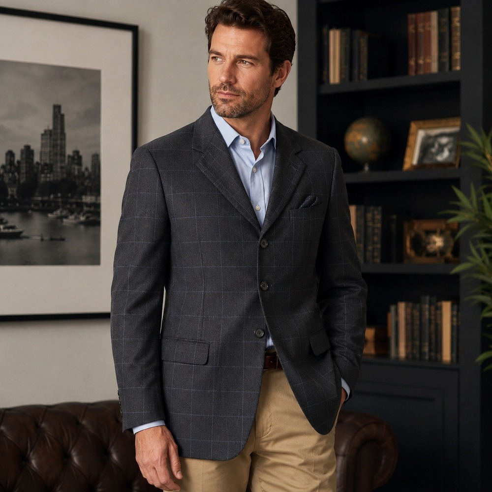 Jack‎ Victor Montreal Wool Sport Coat Windowpane Blazer Charcoal Gray Men's 42R